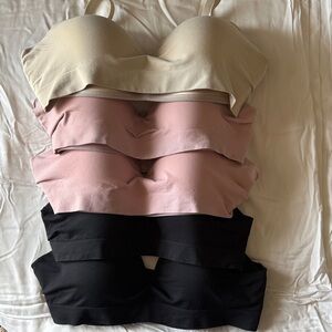 Set of FIVE Bralettes in Cream, Pink, and Black